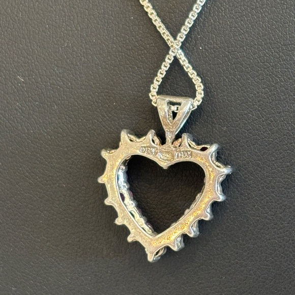 Ruby Sterling Silver Heart Pendant With 925 17” Chain - Picture 4 of 7